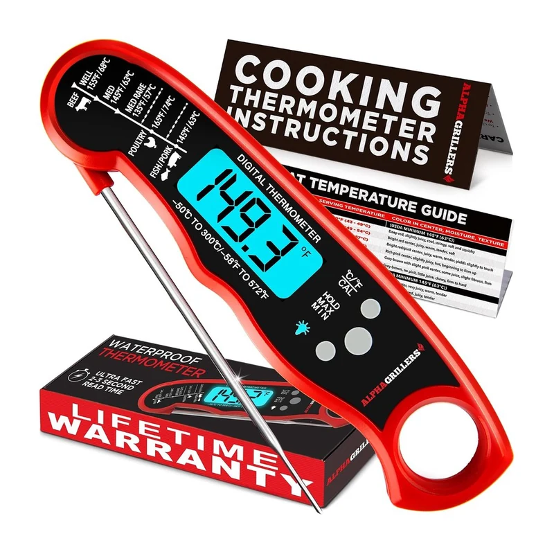 Alpha Grillers Instant-Read Meat Thermometer: instant-read, backlit and water resistant. no more guessing.