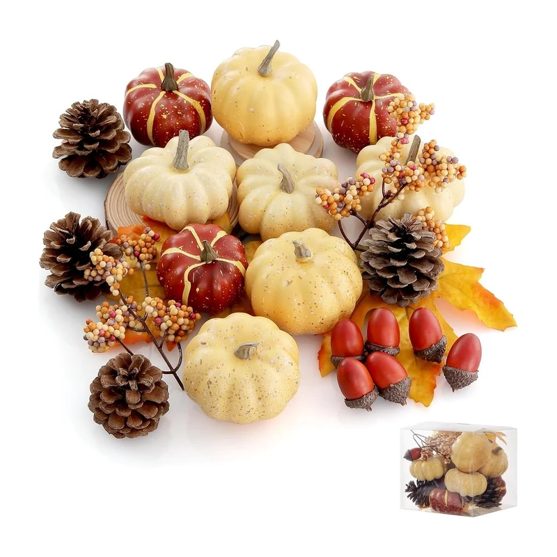 Artgar Fall Harvest Pumpkin Decor Set: 23 pieces of pumpkins, acorns and pinecones for an instant fall table.