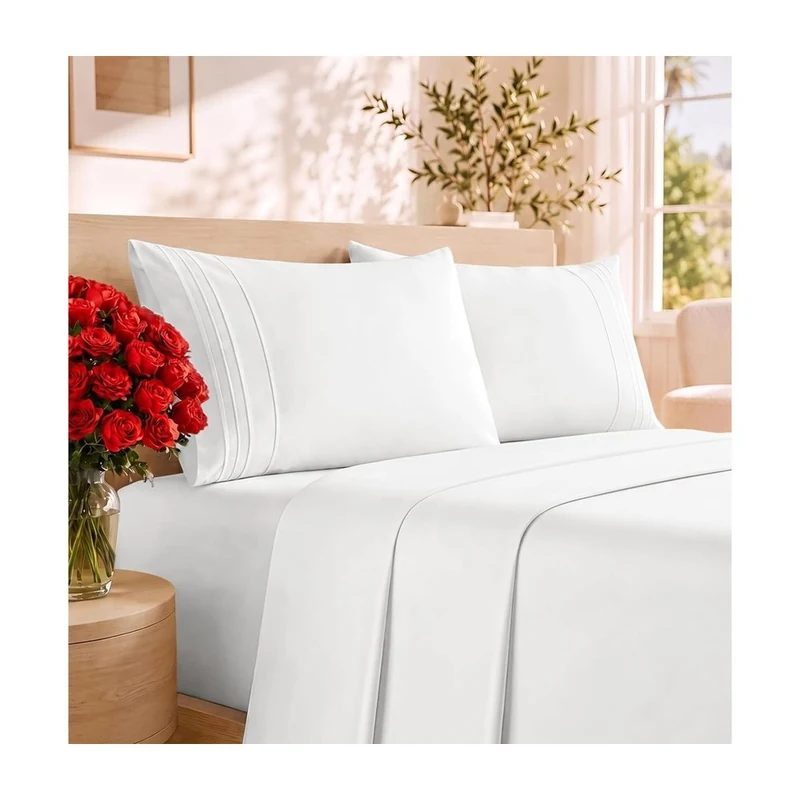 CGK Queen Sheet Set: a crisp white 4-piece queen sheet set.