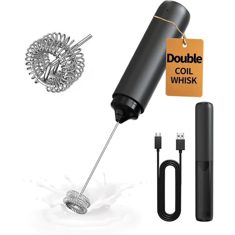 CIRCLE JOY Rechargeable Handheld Milk Frother: a rechargeable handheld frother with a dual-coil whisk head.