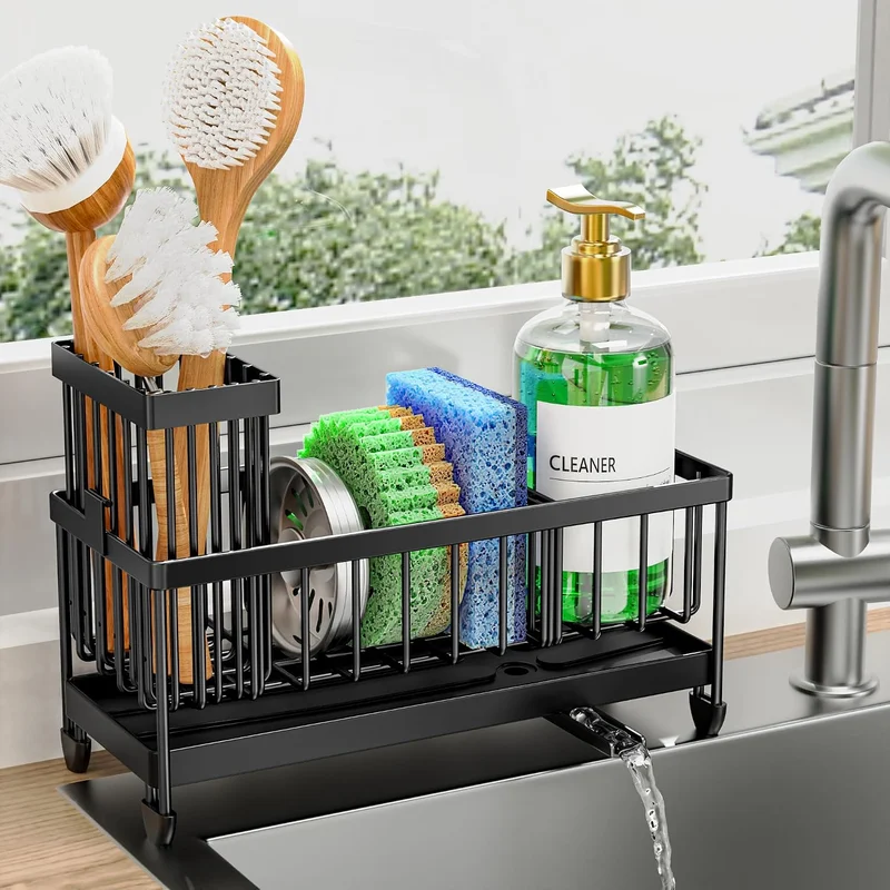 Cisily Stainless Steel Sponge Holder with Brush Holder (Black), product photo