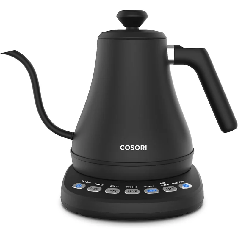 COSORI Gooseneck Electric Kettle: a matte black pour-over kettle with 5 temperature presets.