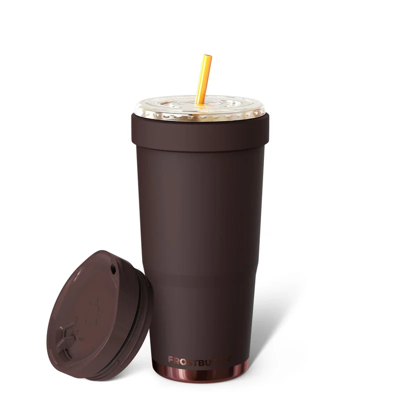 Frost Buddy 30 oz Iced Coffee Tumbler: a 30 oz insulated iced coffee tumbler in a deep espresso brown.