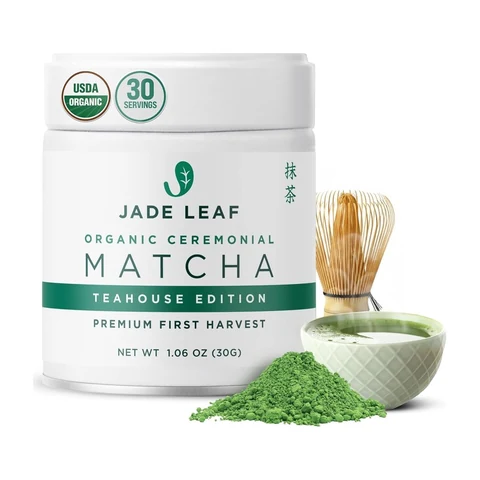 Jade Leaf Ceremonial Matcha: organic ceremonial matcha for whisking or lattes.