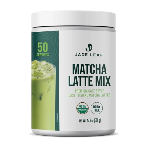 Jade Leaf Matcha Latte Mix: a sweetened matcha latte mix. stir, pour, done.