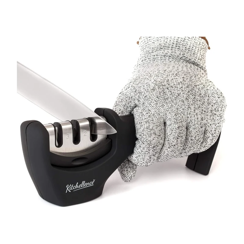 Kitchellence 4-in-1 Knife Sharpener with Cut-Resistant Glove (Black), product photo