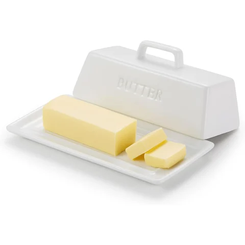 Kook Ceramic Butter Dish with Lid: a white ceramic butter dish with a lid. soft butter for slow toast mornings.