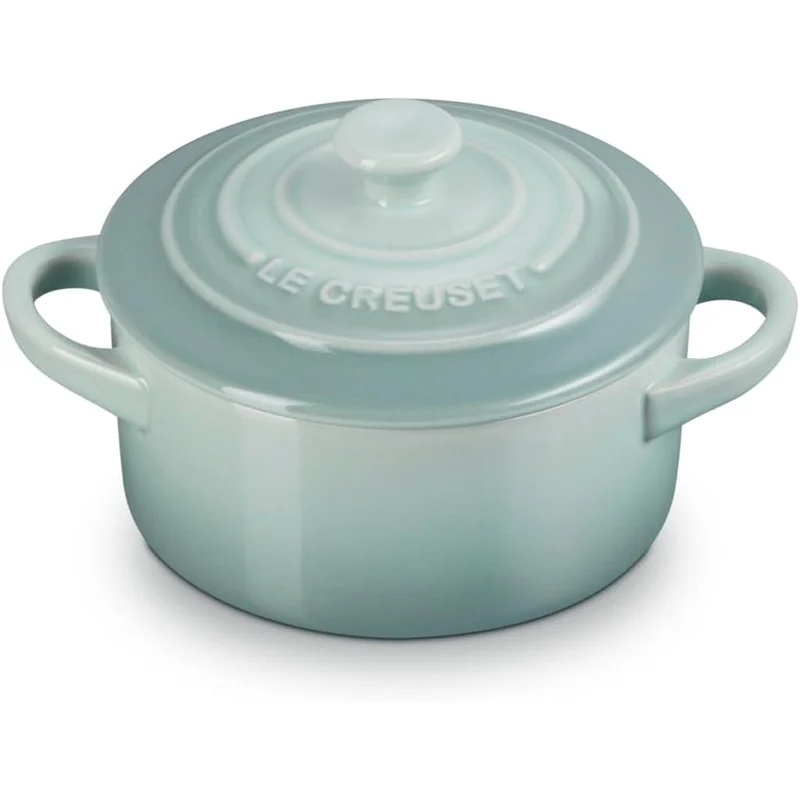 Le Creuset Stoneware Mini Round Cocotte: an 8 oz stoneware mini cocotte in sea salt. one pot pie each.