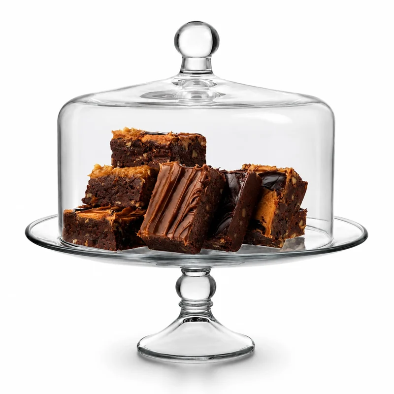Libbey Selene Glass Cake Stand with Dome: a footed glass cake stand with a dome. the bakery-window look at home.