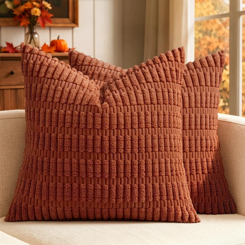 MIULEE Corduroy Throw Pillow Covers: rust corduroy covers for an instant fall couch refresh.