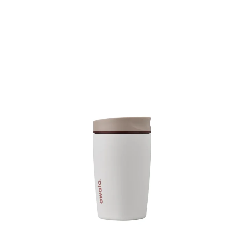 Owala SmoothSip Slider Insulated Coffee Tumbler: a 12 oz coffee tumbler in soft vanilla bean, with a slider lid.