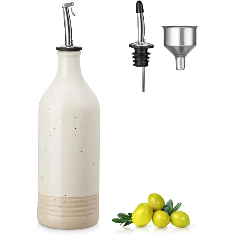 vancasso Ceramic Olive Oil Dispenser Bottle: a cream ceramic olive oil bottle that stays out on the counter.