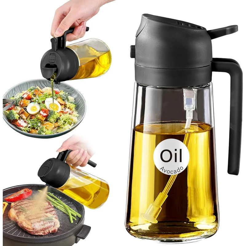 YARRAMATE 2-in-1 Glass Olive Oil Sprayer: spray or pour from one 16 oz glass bottle.