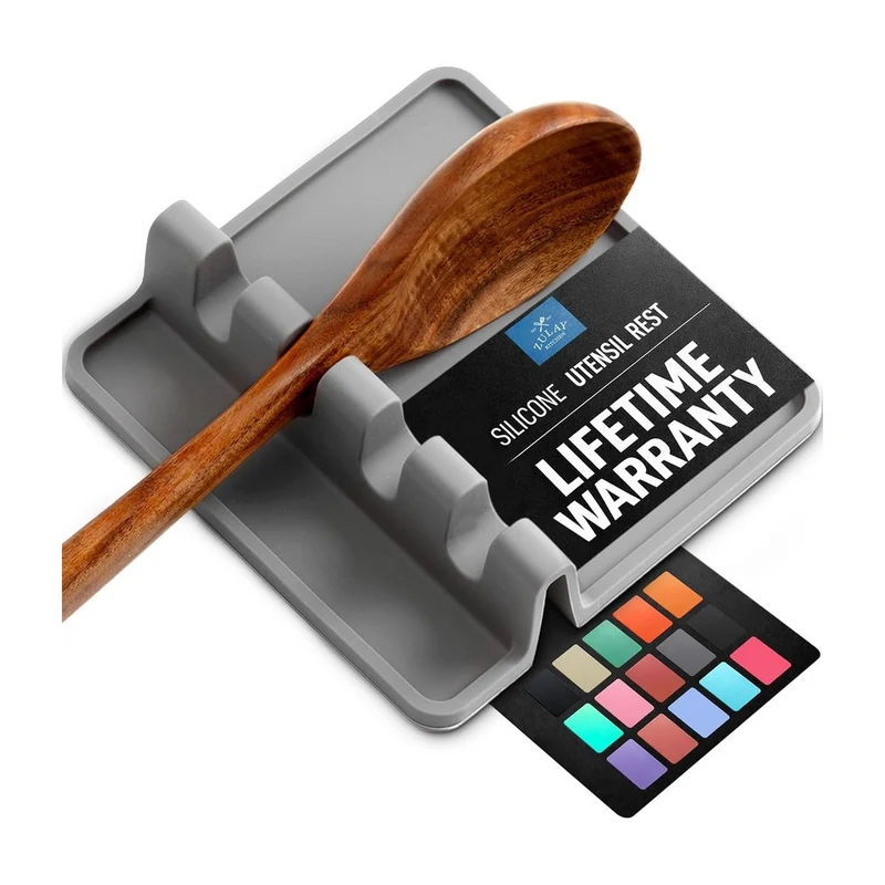 Zulay Silicone Utensil Rest: four slots and a drip pad, so the counter stays clean while you cook.