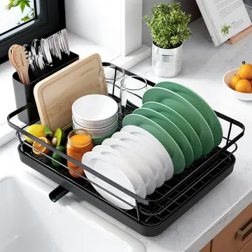 Kitsure Compact Dish Drying Rack (Black, 12"W x 15.5"L) product photo