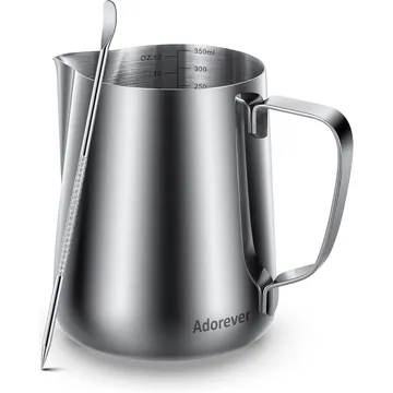 Stainless Steel Milk Frothing Pitcher (12 oz) with Latte Art Pen product photo